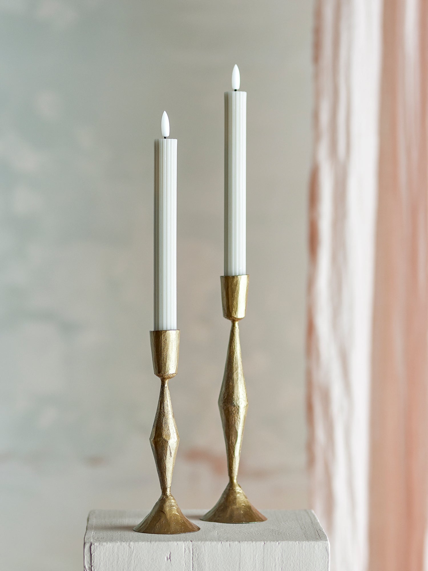 ponza beige led kaars ledkaars set geribbeld