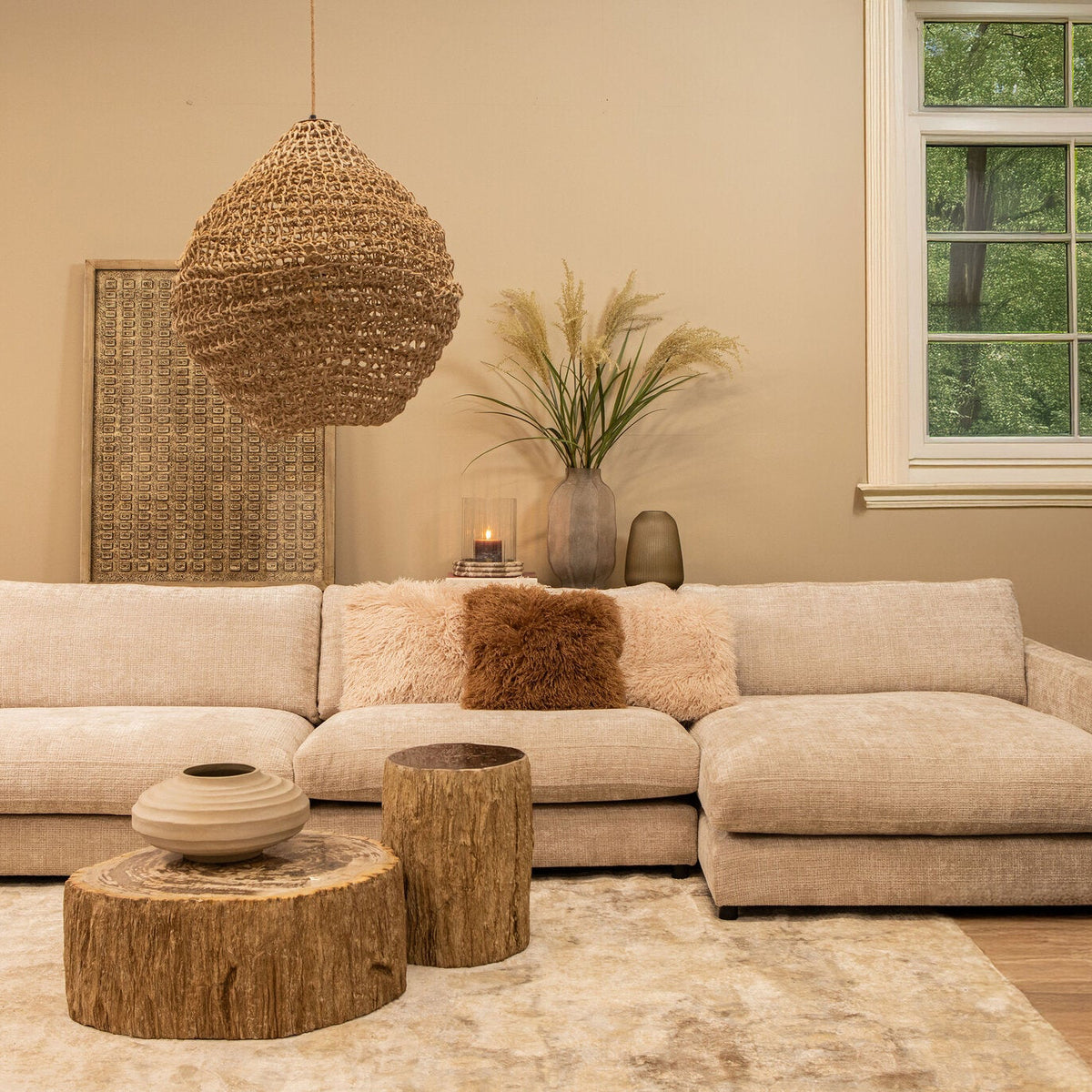 Doodly furry vierkant kussen | Beige