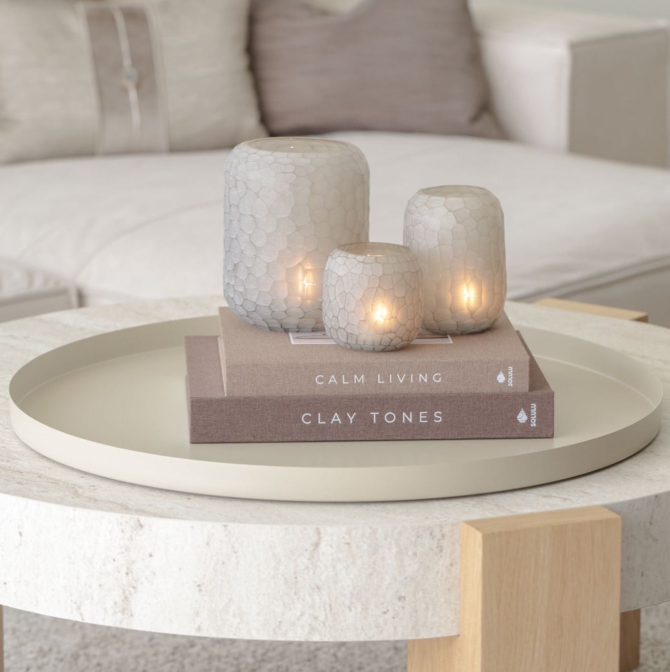Groot rond beige dienblad Ø60 cm